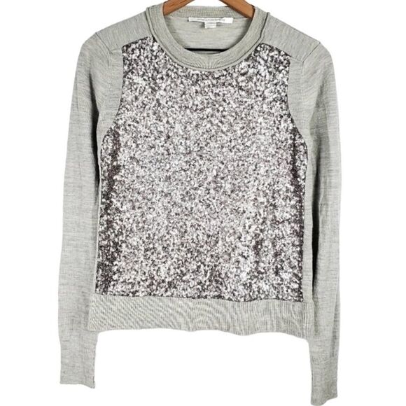 Diane Von Furstenberg- Pullover Sweater Wool and Silk Silver Sequins, Size P= XS - Picture 2 of 10